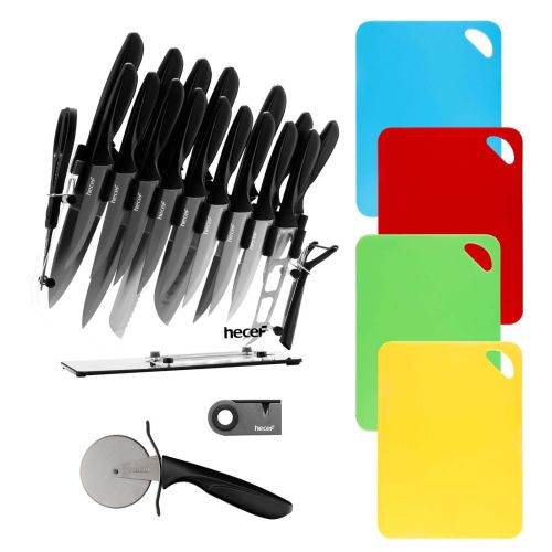 Hecef Knife Block Set, 25 Pcs Titanium Plated High Carbon Stainless Steel Extra Sharp Kitchen Knives Hecef Knife Block Set, 25 Pcs Titanium Plated High Carbon Stainless Steel Extra Sharp Kitchen Knives