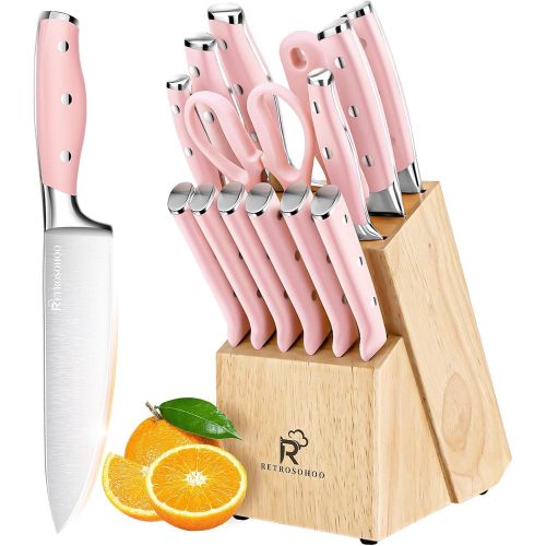 Kitchen Knife Set, 15 Pieces High Carbon Stainless Steel Knife Block Set with Wood Block, Cutlery Block Knife Set, Forged Triple Rivet Kitchen Knife Set, 15 Pieces High Carbon Stainless Steel Knife Block Set with Wood Block, Cutlery Block Knife Set, Forged Triple Rivet
