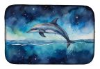 Dolphin in a Starry Sea Dish Drying Mat Absorbent Dish Drying Mat Pad for Kitchen Counter Dish Drainer Mat for Countertop, 14 x 21", Multicolor
