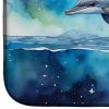 Dolphin in a Starry Sea Dish Drying Mat Absorbent Dish Drying Mat Pad for Kitchen Counter Dish Drainer Mat for Countertop, 14 x 21", Multicolor